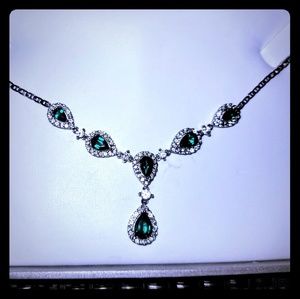 925 Silver Necklace with Diamonds and Lab Emeralds